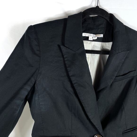 Veronica Beard Girard Cropped Blazer Black One Button Collared Linen Blend Sz 6 - Picture 5 of 13